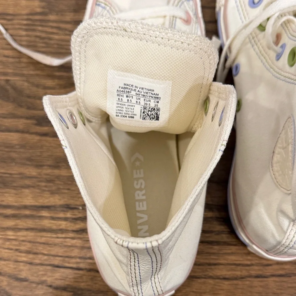 Converse Cream High-Top Sneakers with Multicolor Eyelets - Picture 2 of 7